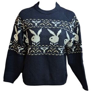 Vintage 1960's Playboy Bunny Martini Glass Glam Mod Wool Pop Art Sweater. Size S